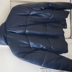 Womens LEATHER Black Puffer Jacket